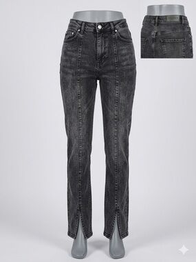 MYD Jeans High-Rise Split-Hem Straight Leg Jeans Washed Black Size 4